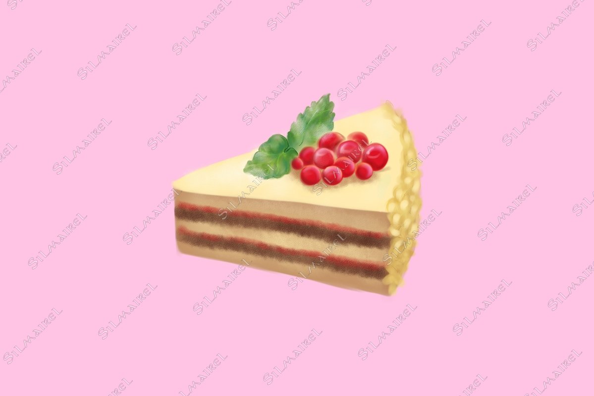 Digital art dessert sweet cake red currant berries mint leaf example image 1