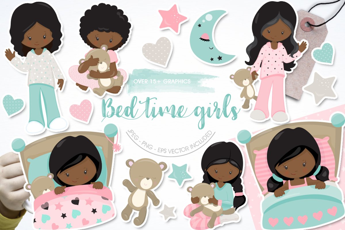 African American Kids bedtime graphics - vectors example image 1