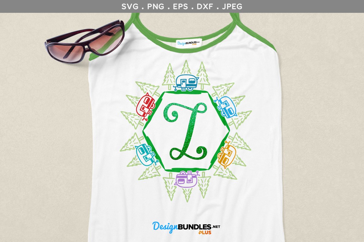 Camping Monogram Frame - svg, printable example image 1
