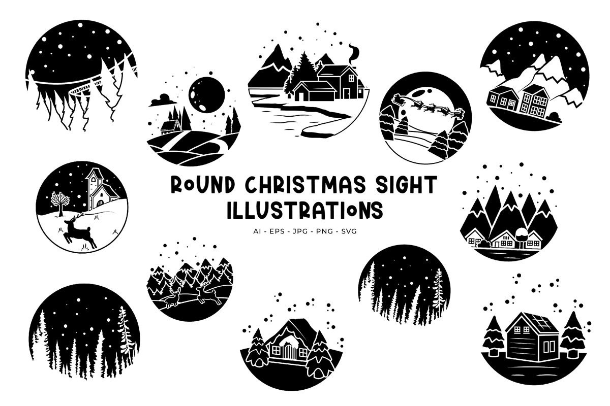 Round Christmas Sights illustrations example image 1