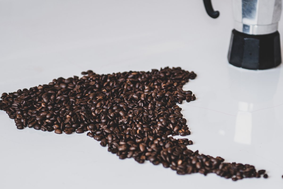 coffee beans in the form of the mainland of South America example image 1