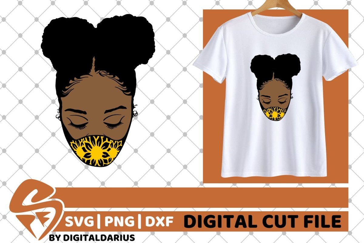 Black Woman with Mask svg, Quarantine svg, Sunflower svg example image 1