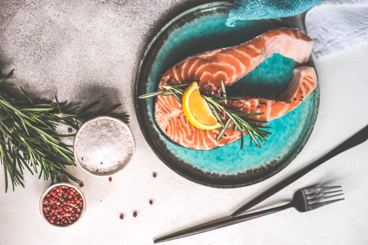 Healthy food concept with salmon fish example image 1