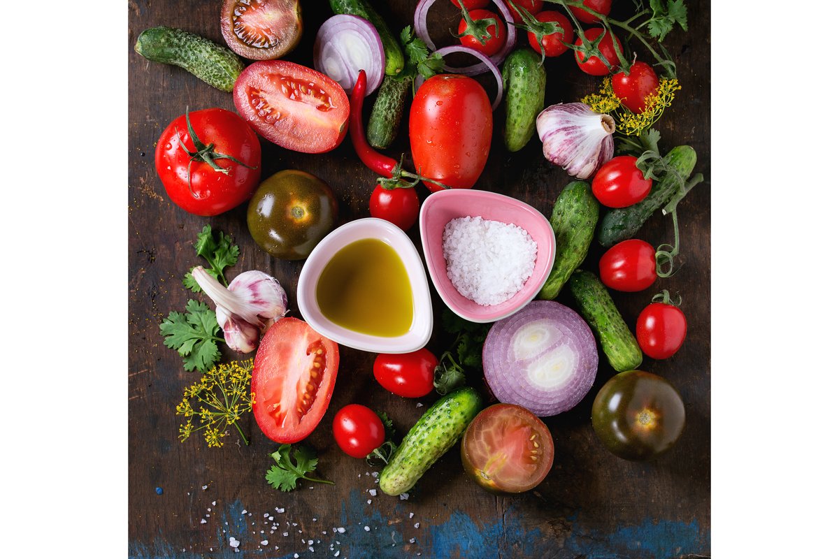 Background with tomatoes and cucumbers example image 1