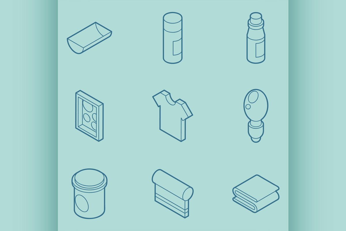 Silkskreen color outline isometric icons example image 1