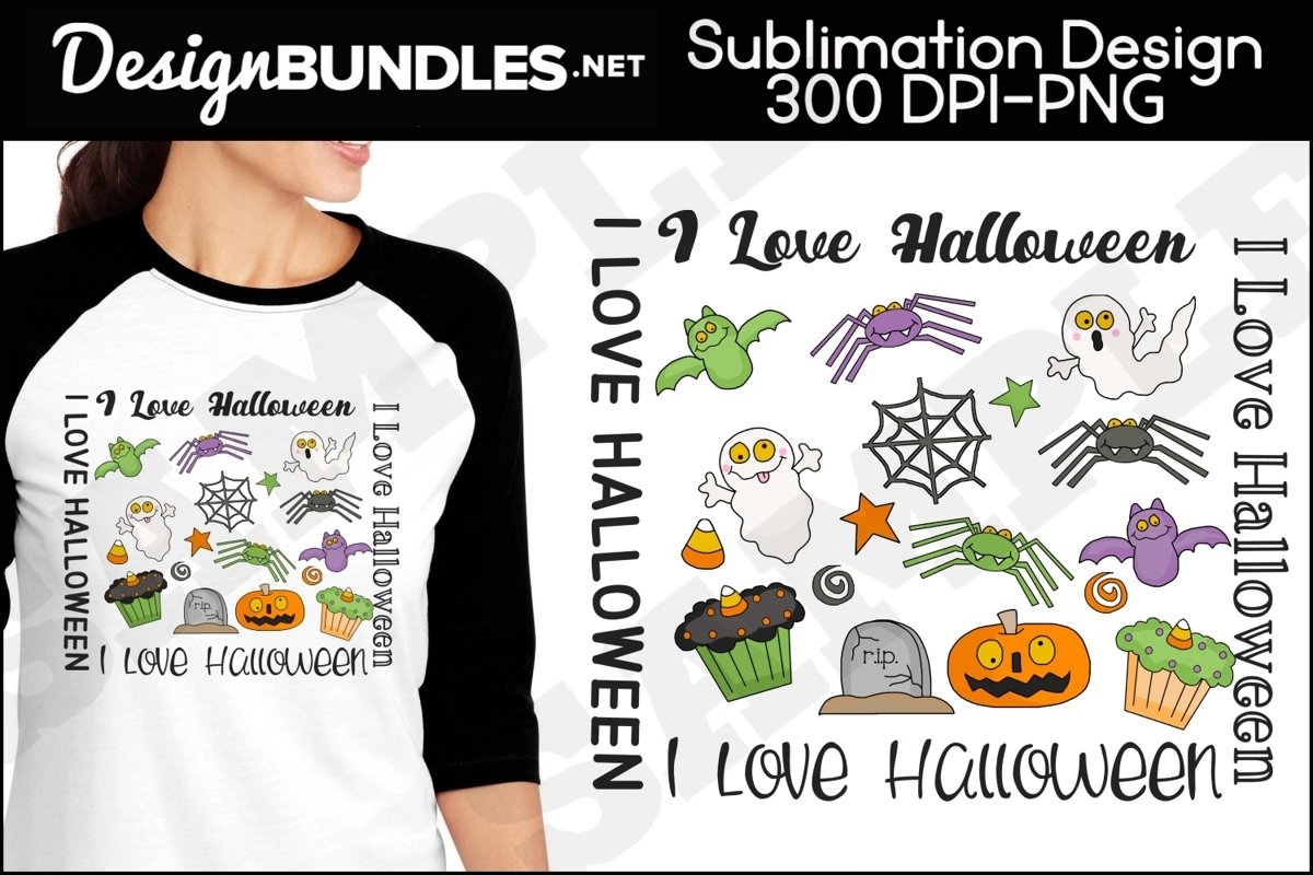 I Love Halloween Sublimation Design example image 1