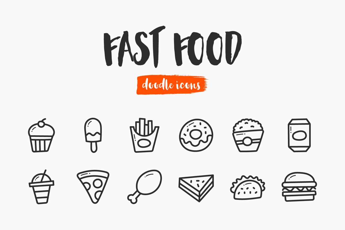 Fast Food Hand-Drawn Doodle Icons example image 1