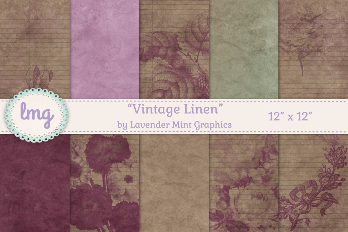 Vintage Linen Floral Print Digital Scrapbooking Papers example image 1
