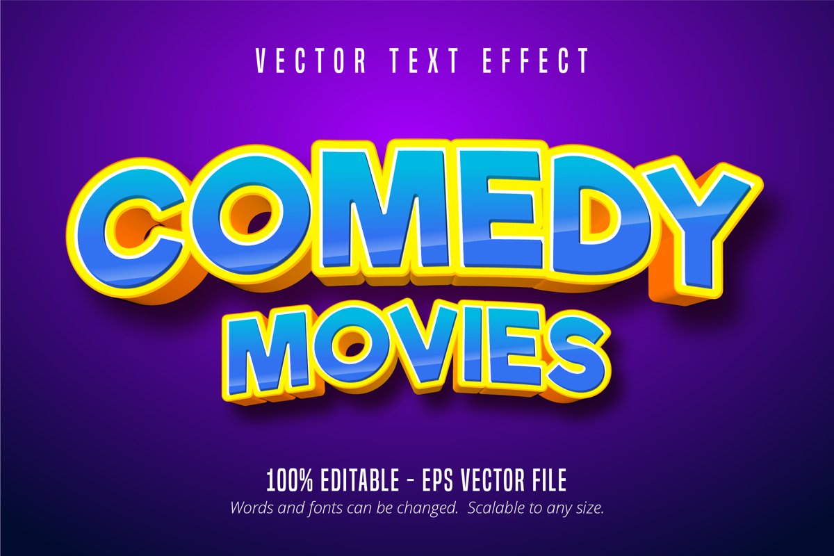 Comedy movies text, cartoon style editable text effect example image 1