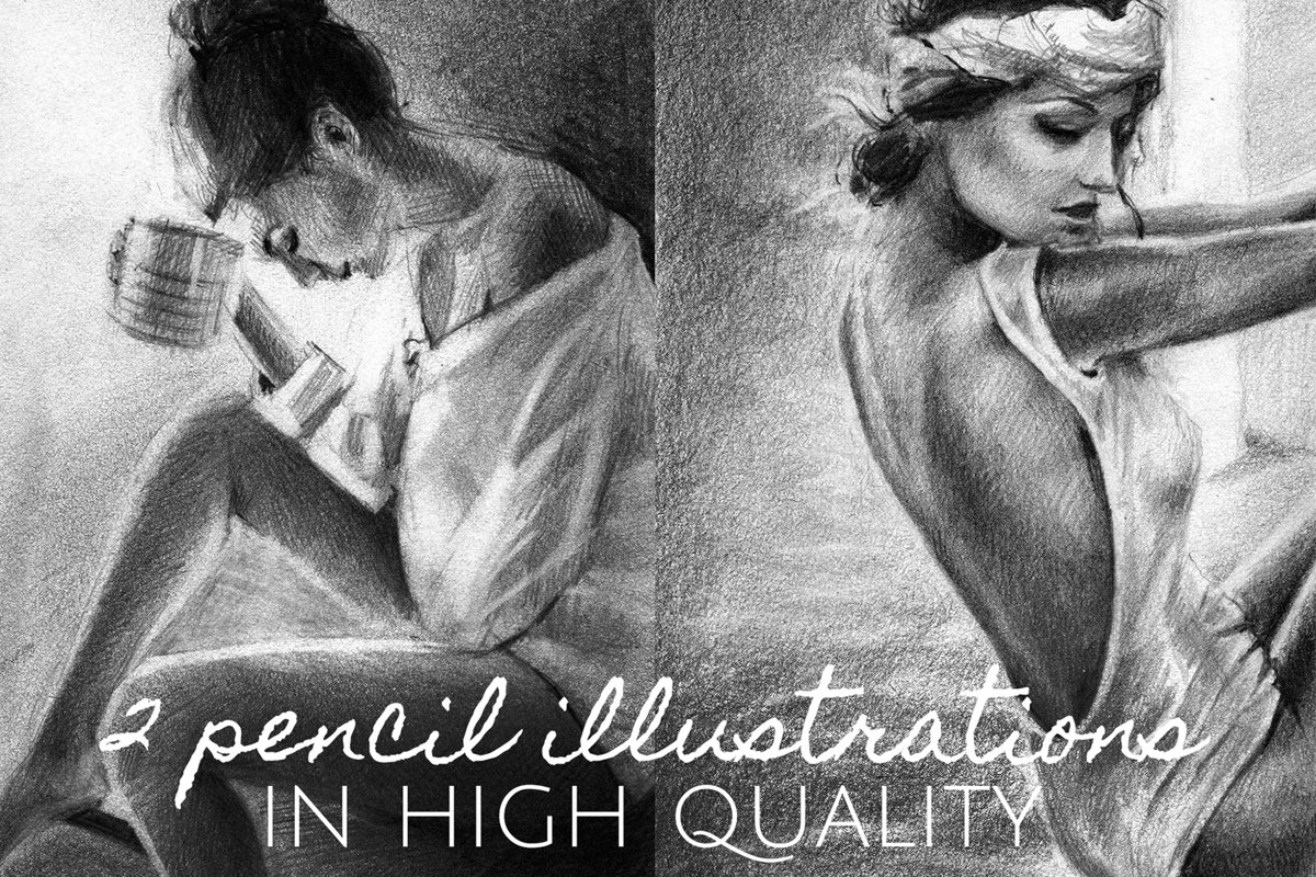 Drawings of girls in high quality pencil. Freehand graphic example image 1