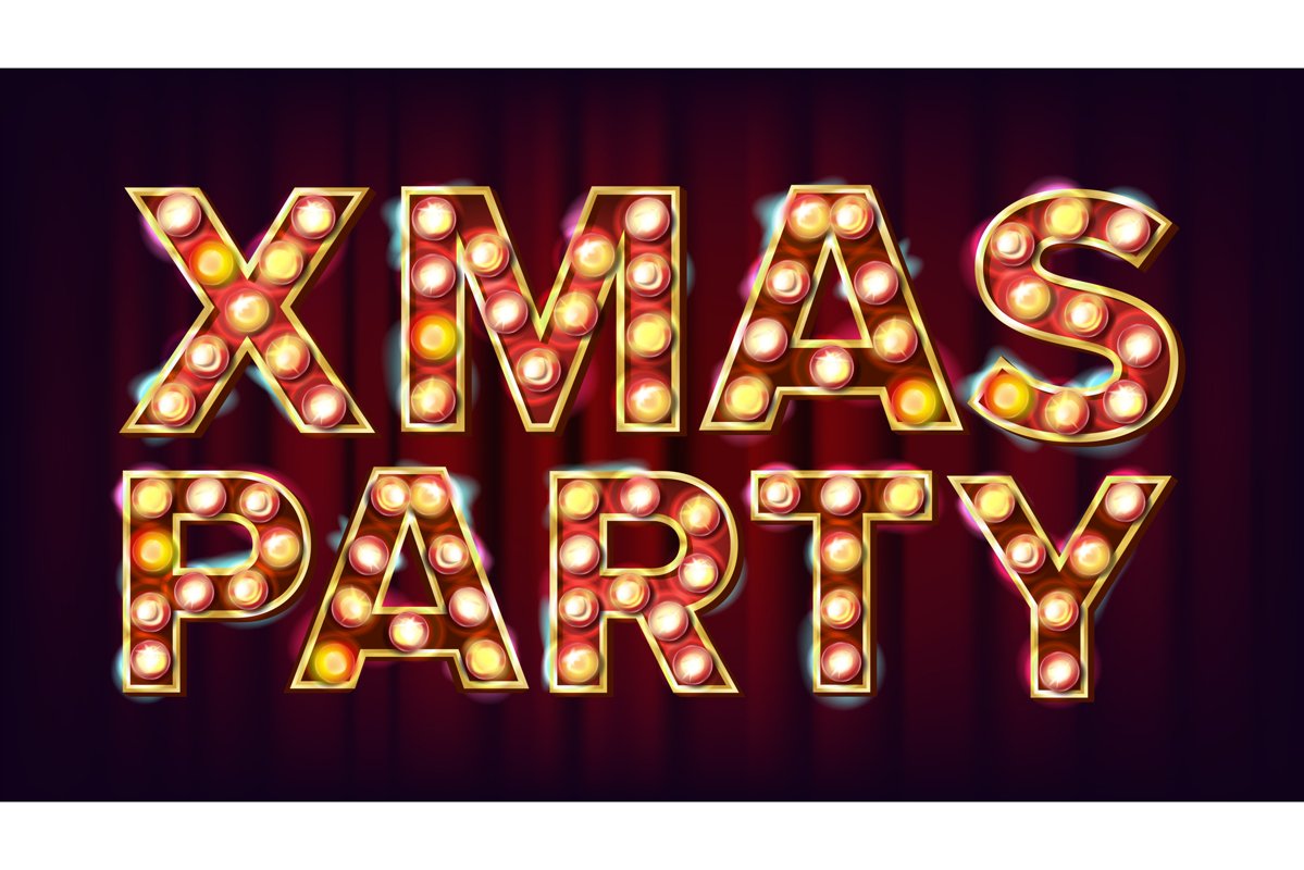 Christmas Retro Party Sign Vector. Realistic Retro Shine example image 1