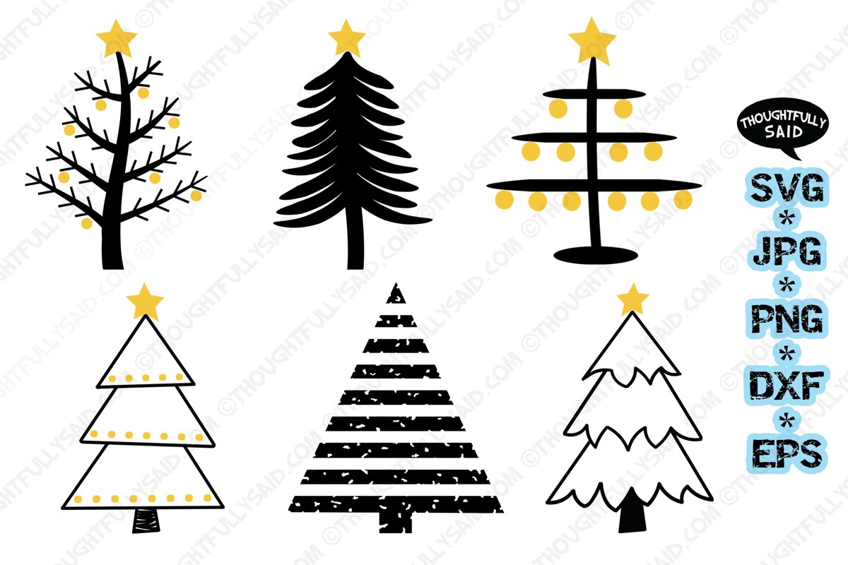 Primitive trees 4 pack SVG cut file JPG PNG DXF EPS designs example image 1
