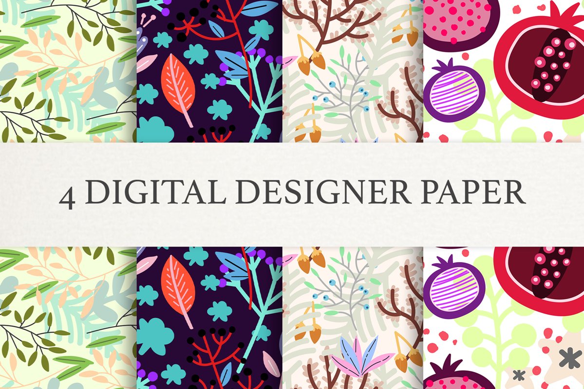 Floral Digital Paper, Scrapbook Papers, Seamless Patterns example image 1