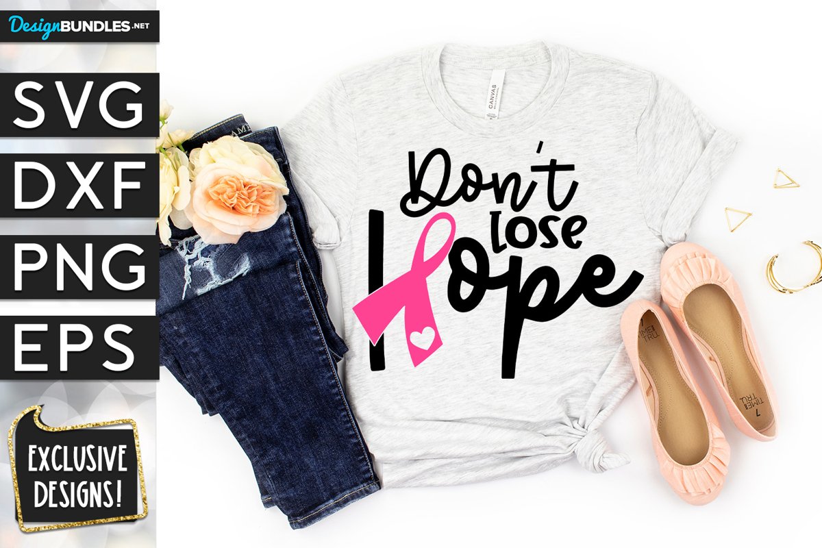 Don't Lose Hope Breast Cancer Ribbon SVG DXF PNG EPS example image 1