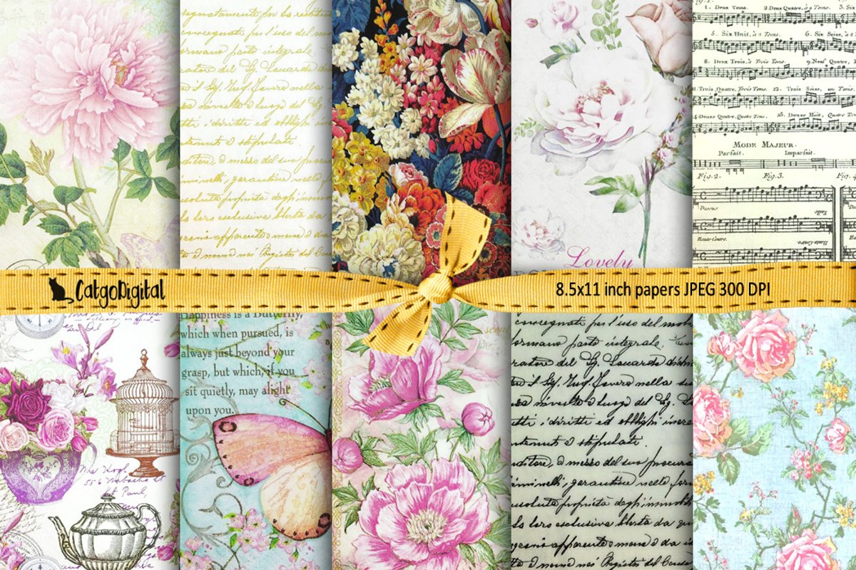 Romantic Digital Papers Background Papers Scrapbooking example image 1