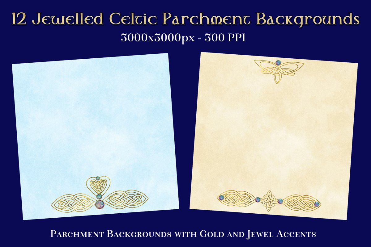 12 Jewelled Celtic Parchment Backgrounds Textures Set example image 1