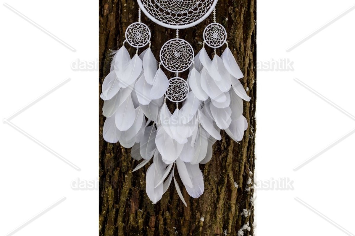 Dream catcher with feathers threads and beads rope hanging example image 1