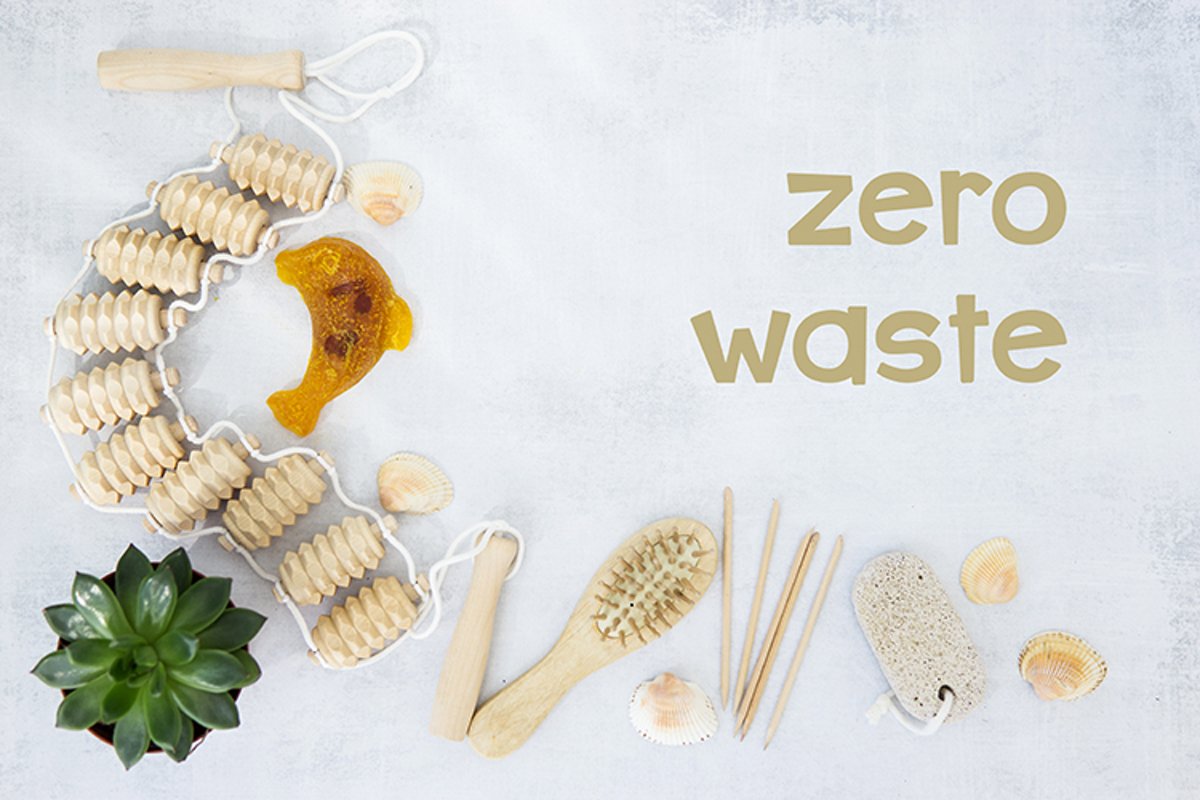 Zero waste set for bathing on a light concrete background. example image 1