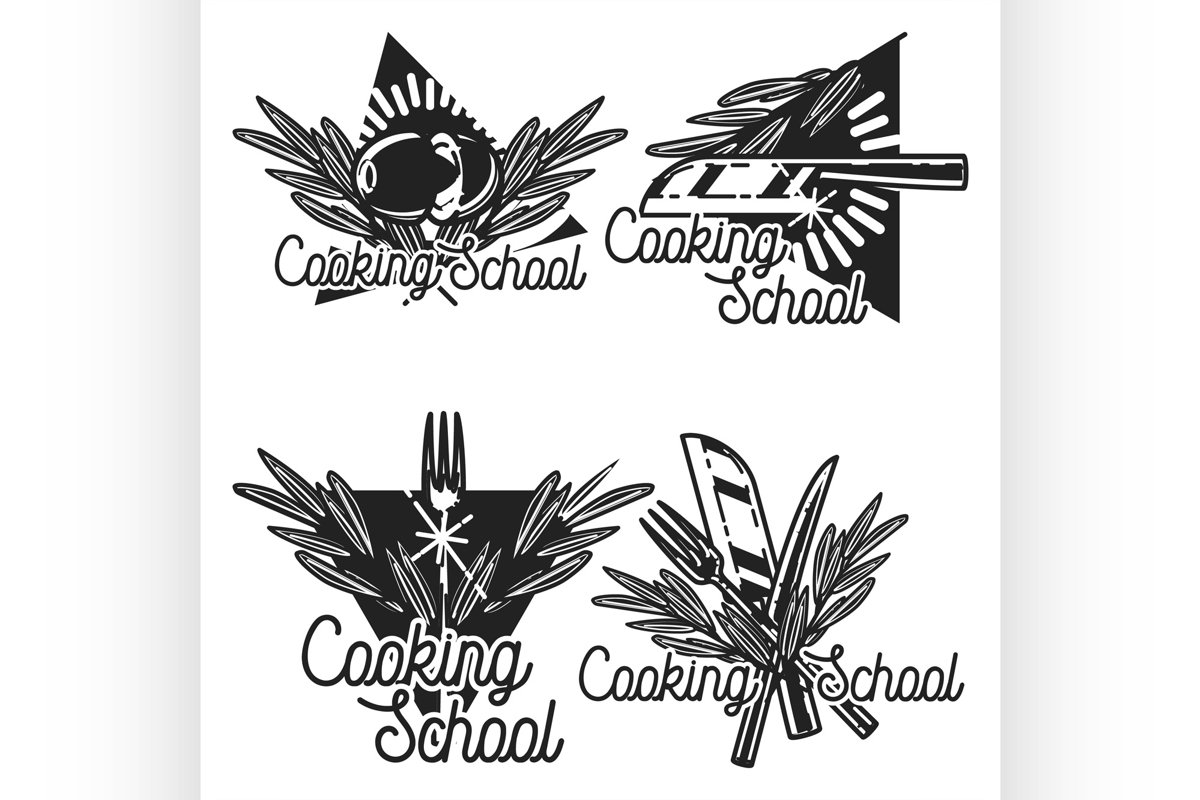 Color vintage cooking school emblems example image 1