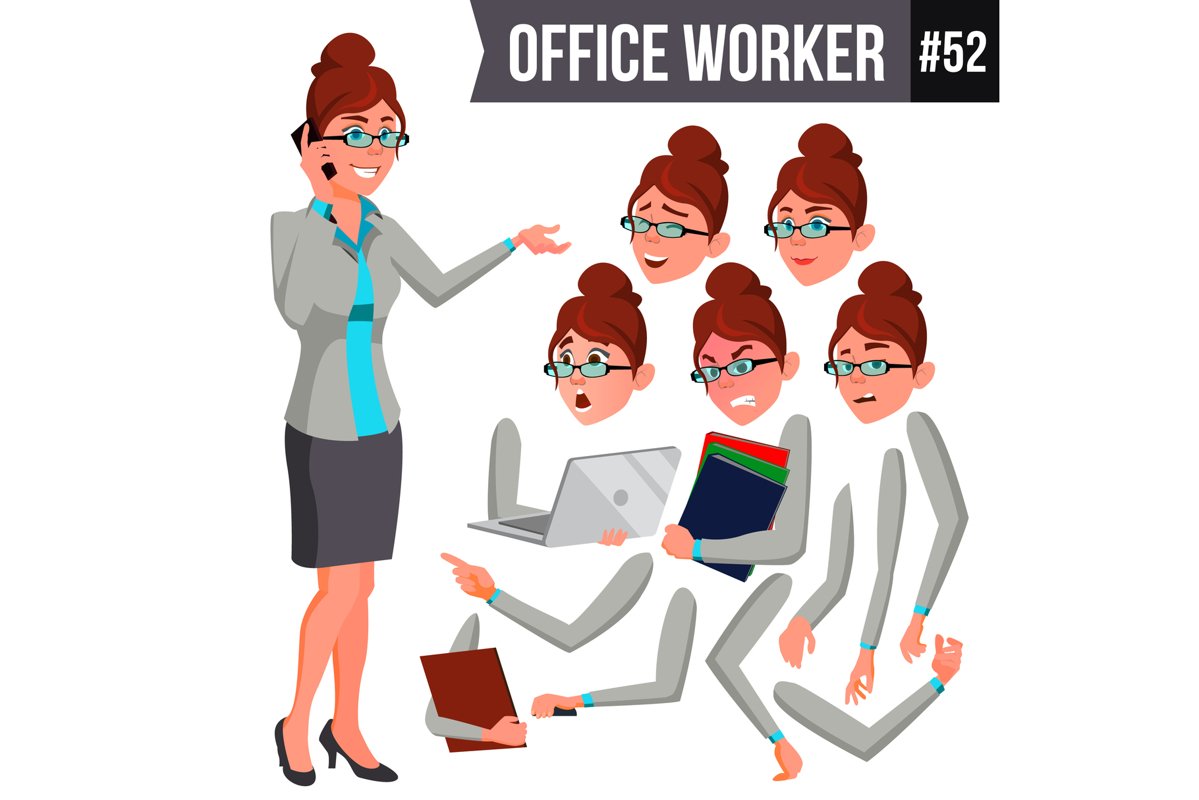 Office Worker Vector. Woman. Happy Clerk, Servant, Employee. example image 1