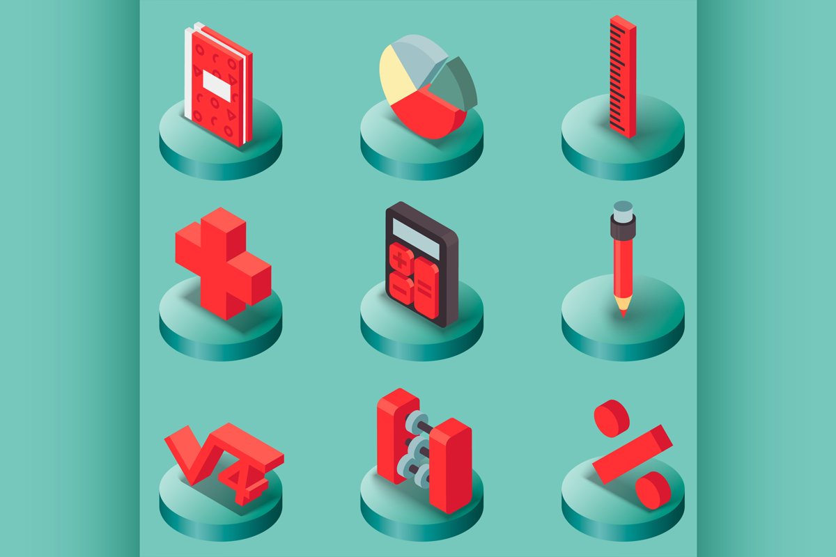 Algebra color isometric icons example image 1