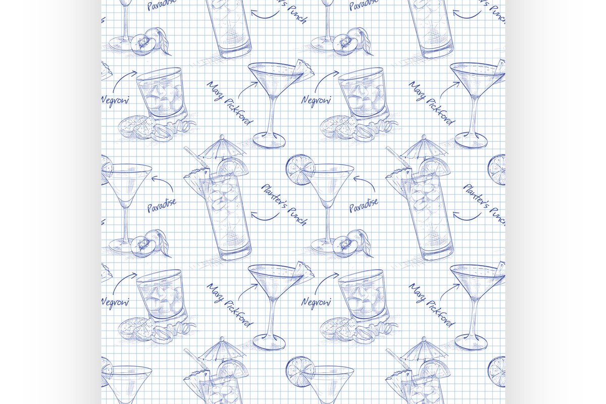 Scetch pattern contemporary classic cocktails on notebook pa example image 1