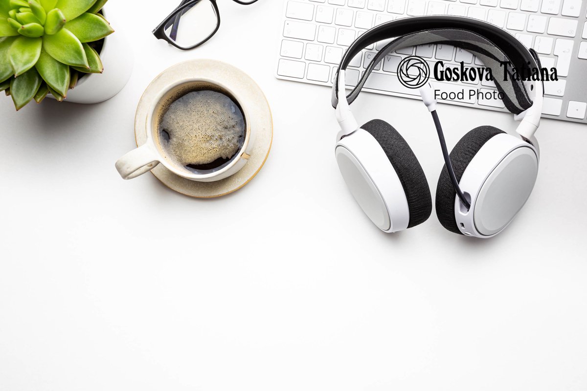 Photo of Home office desk workspace with Headphones example image 1
