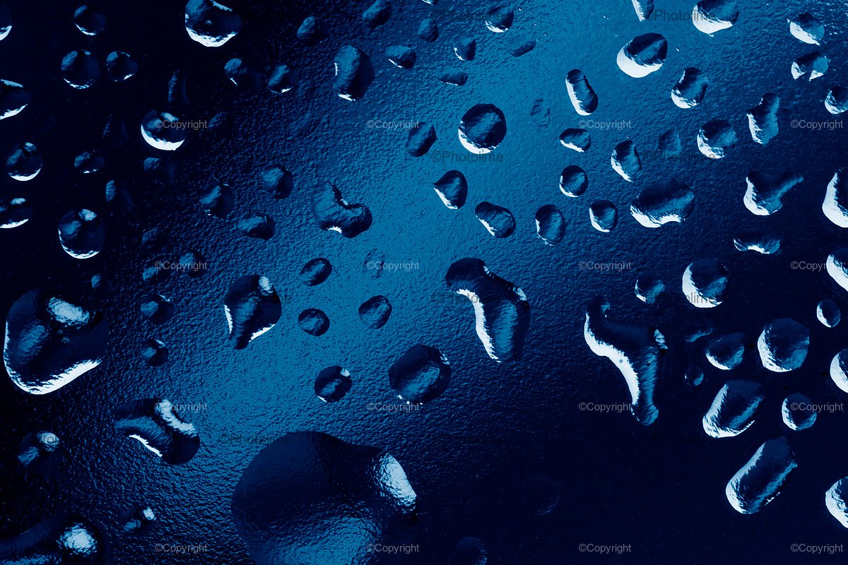 Water drops on window glass. Rain drops on dark trendy blue example image 1