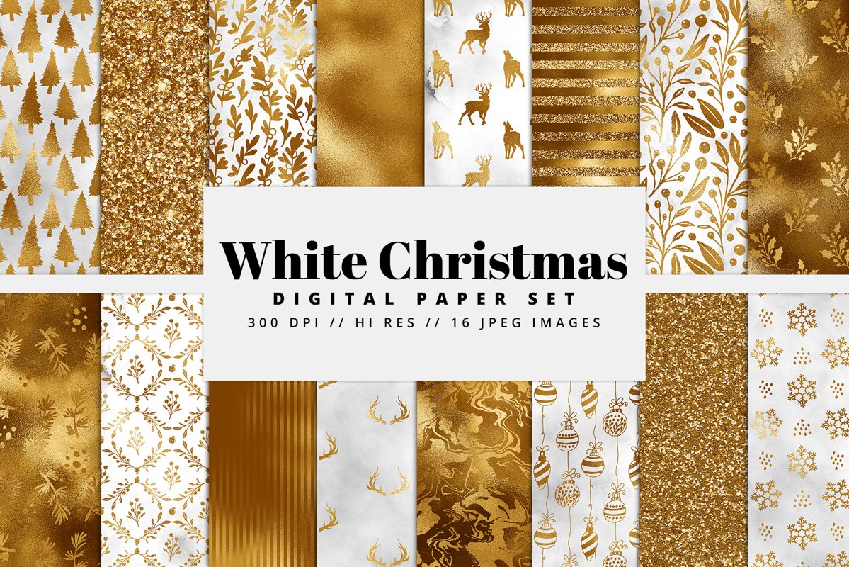White Christmas Digital Paper Pack example image 1