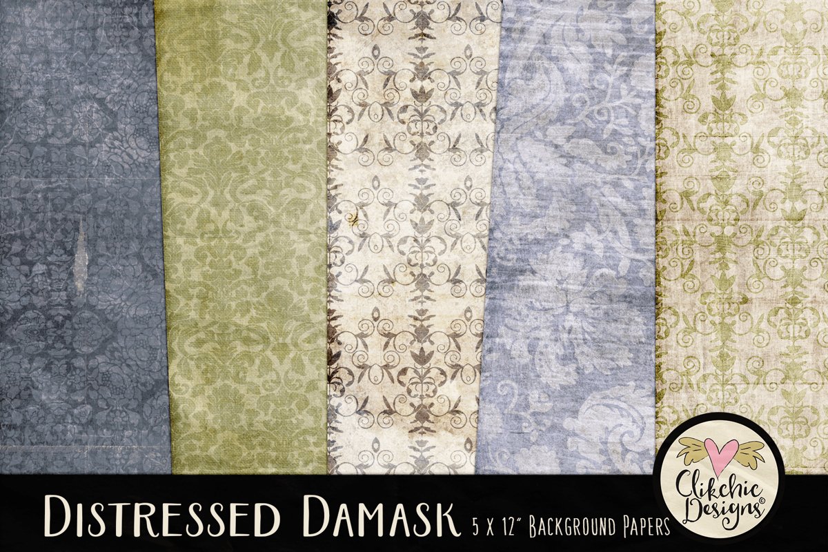 Damask Paper Backgrounds - Grunge Texture Digital Papers example image 1