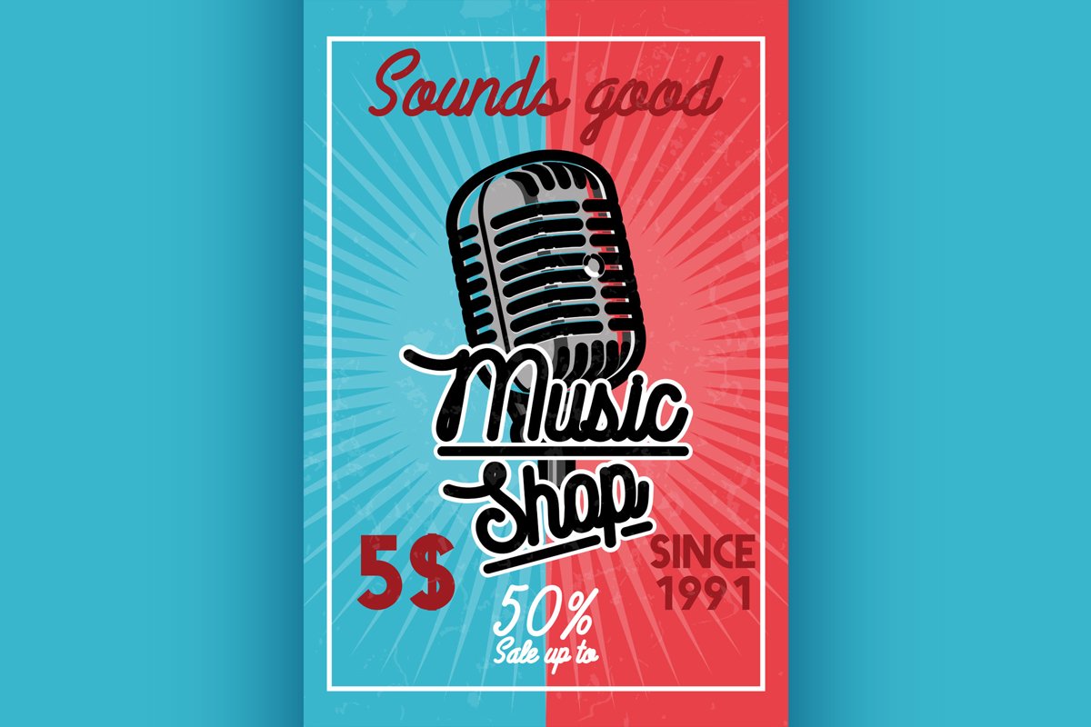Color vintage music shop banner example image 1