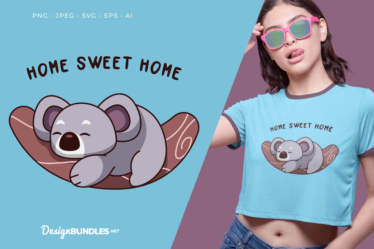 Home Sweet Home koala Vector Illustration For T-Shirt Design example image 1