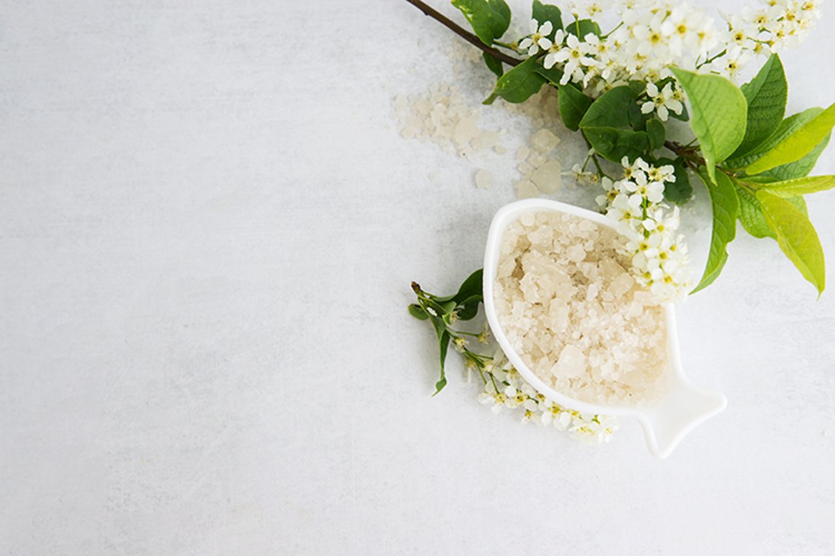 Spa-sea salt in white dishes and seashells. example image 1