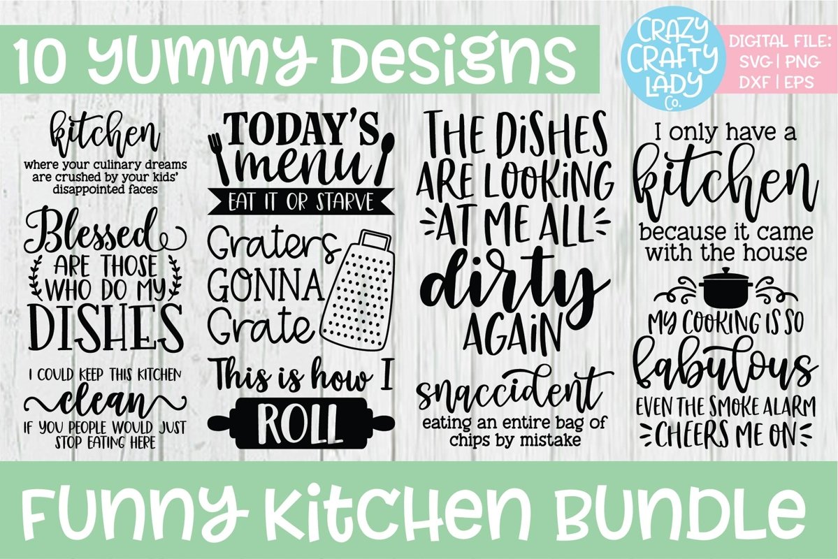 Funny Kitchen SVG DXF EPS PNG Cut File Bundle example image 1