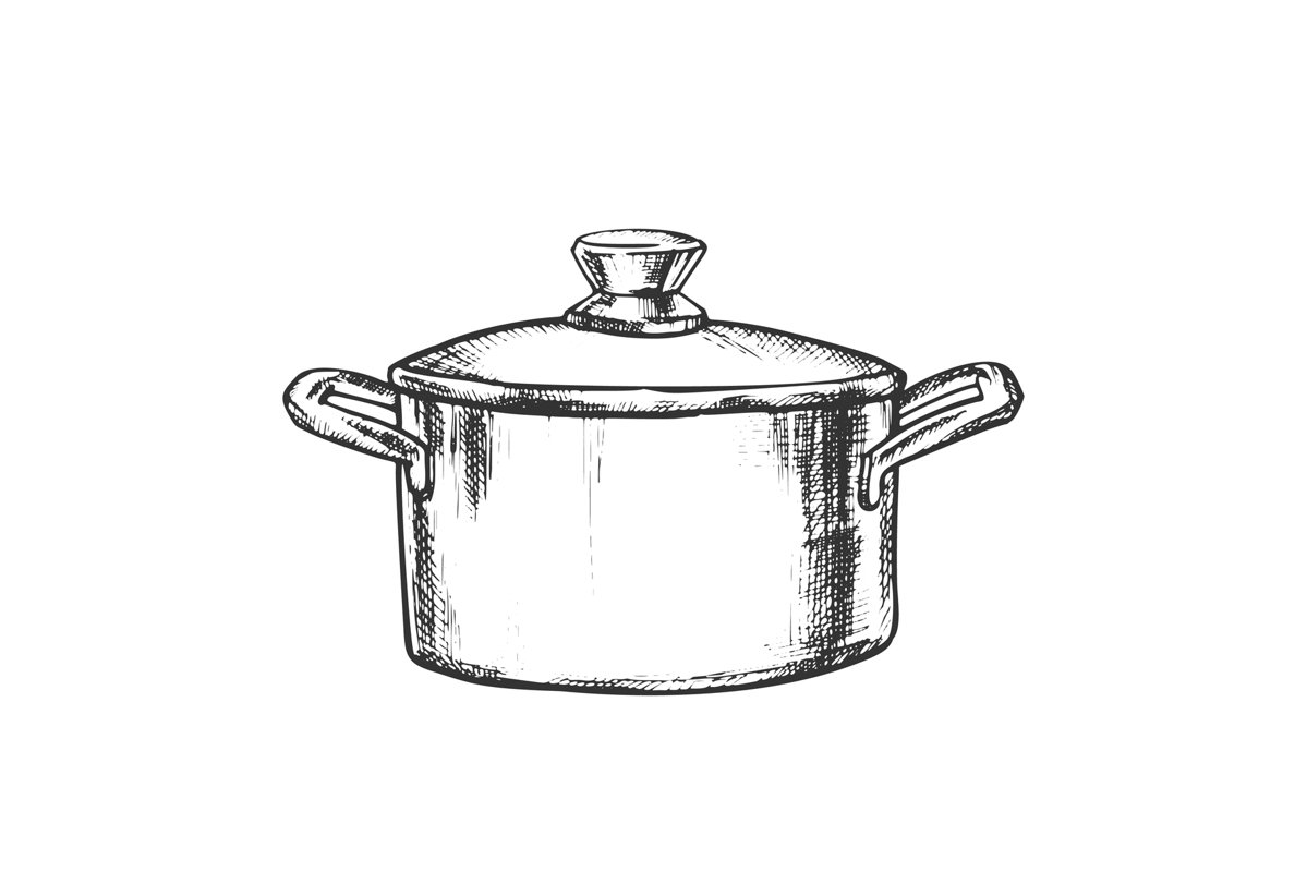 Pot Stainless Cooking Kitchenware Vintage Vector example image 1