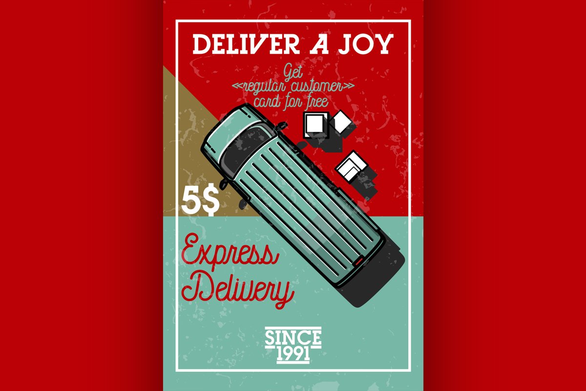 Color vintage express delivery banner example image 1