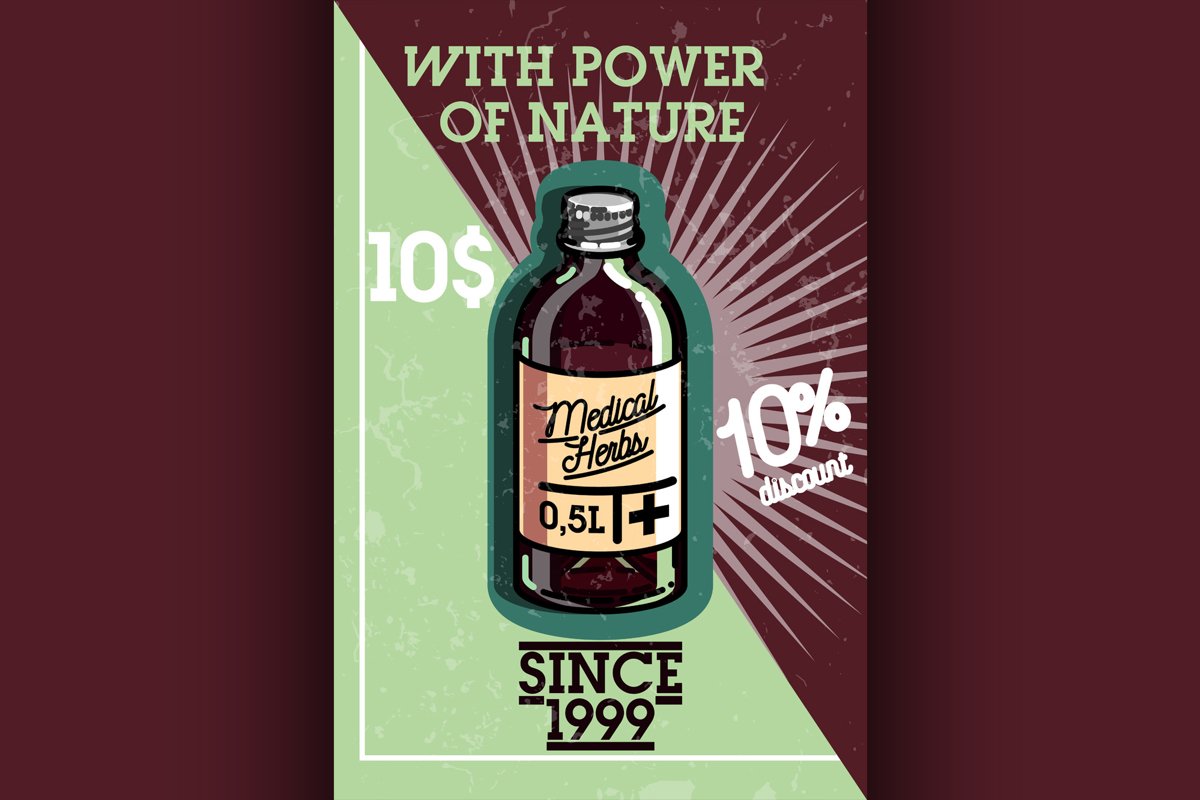 Color vintage medical plants herbs banner example image 1