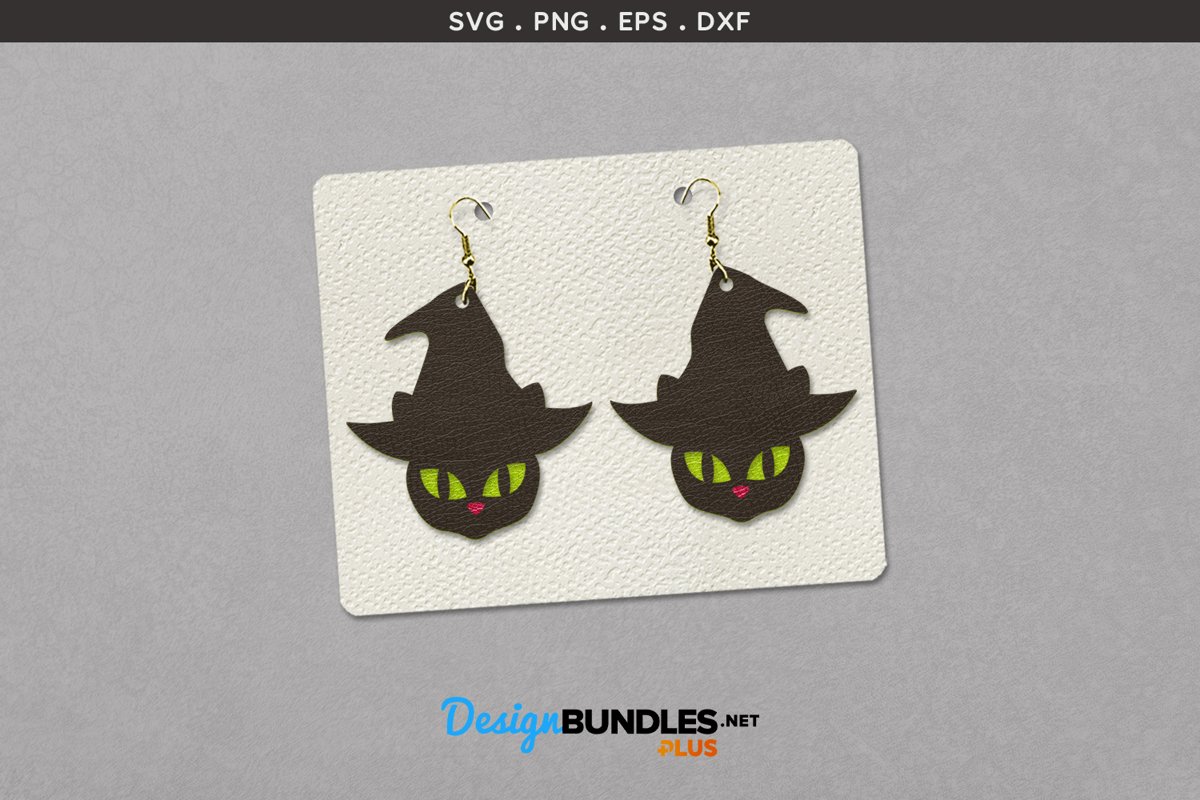 Halloween Earrings Template | Black cat's glowing eyes example image 1
