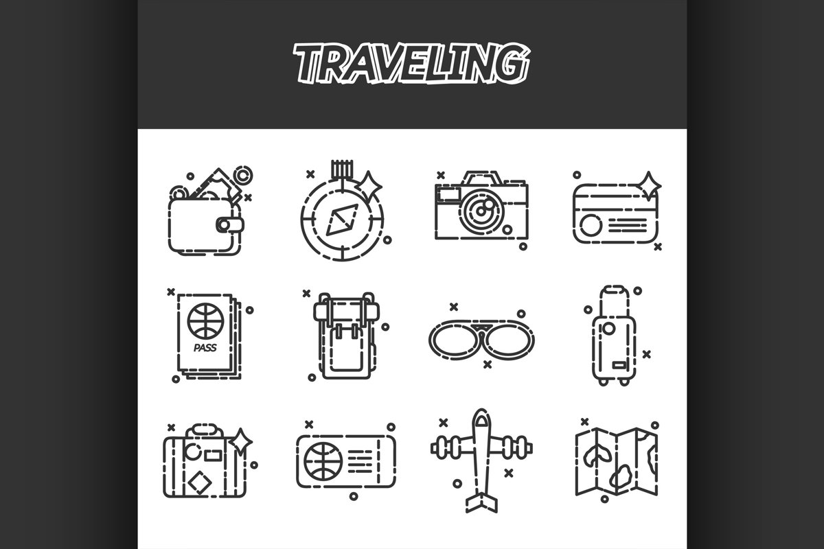 Travel Icons Set flat design example image 1