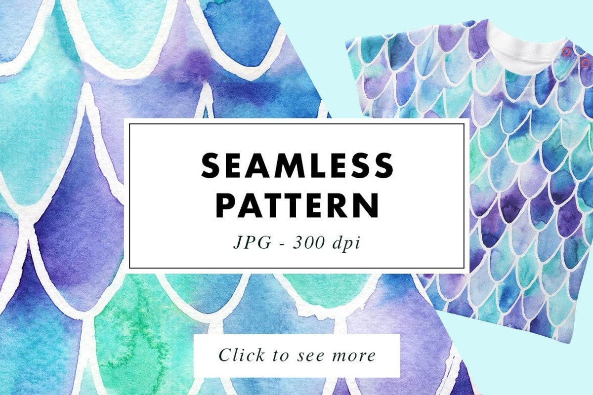 Mermaid Scales | Seamless Watercolor Print Pattern example image 1