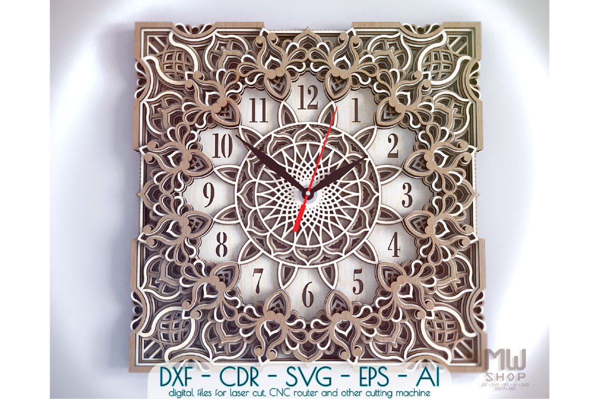 C13 - Mandala Clock DXF for Laser cut, Sacred Clock SVG example image 1