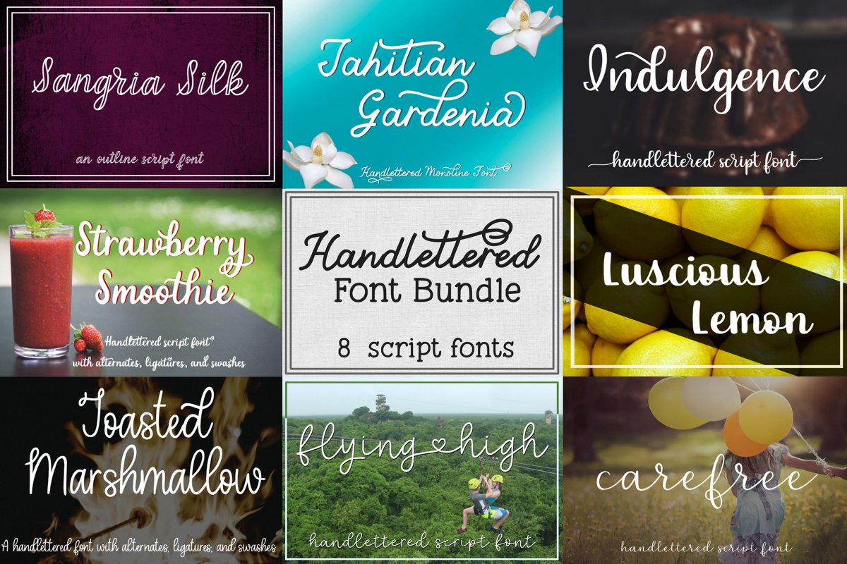 Handlettered Font Bundle - 8 Script Fonts example image 1