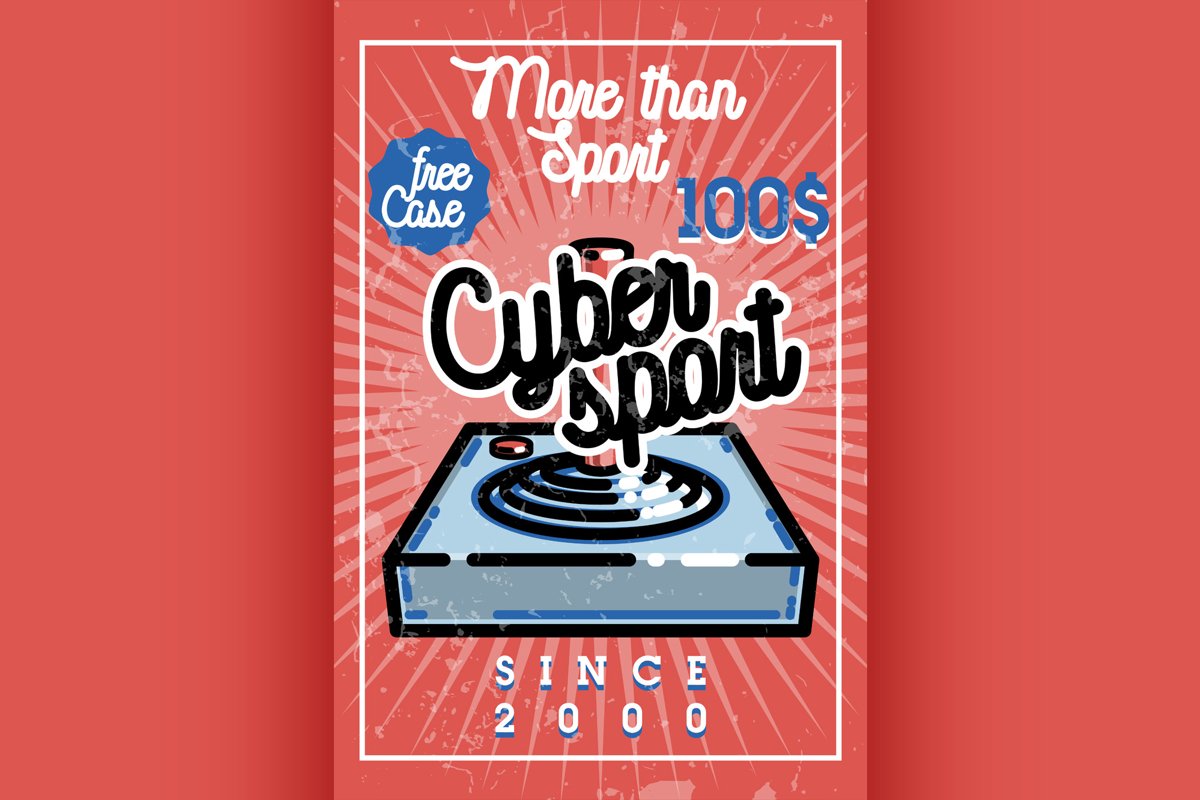 Color vintage cyber sport banner example image 1