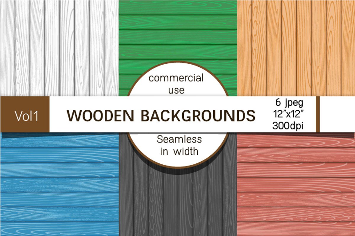Backgrounds with wooden boards, digital paper example image 1