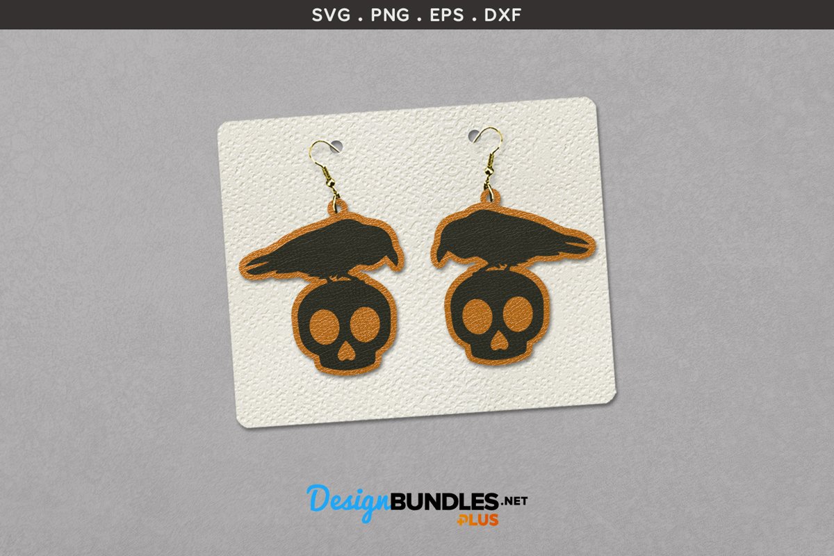 Halloween Earrings Template | Crow on Skull example image 1