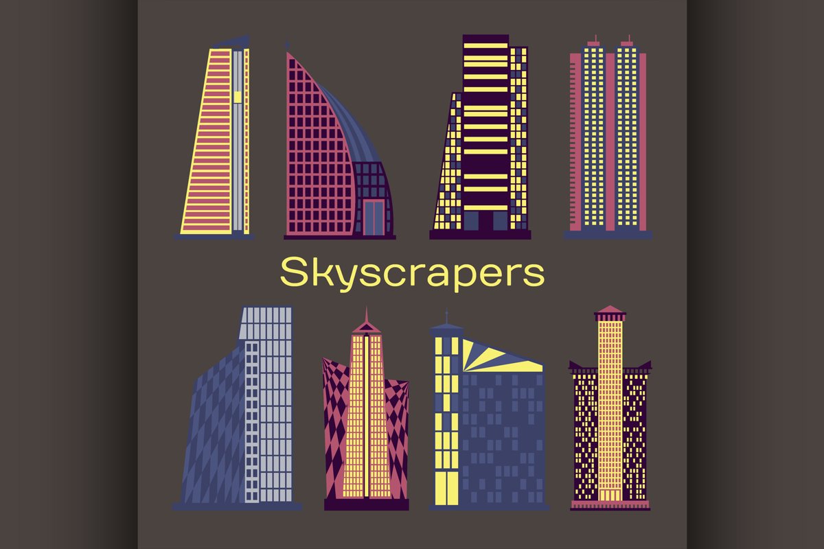 Skyscrapers icons set example image 1