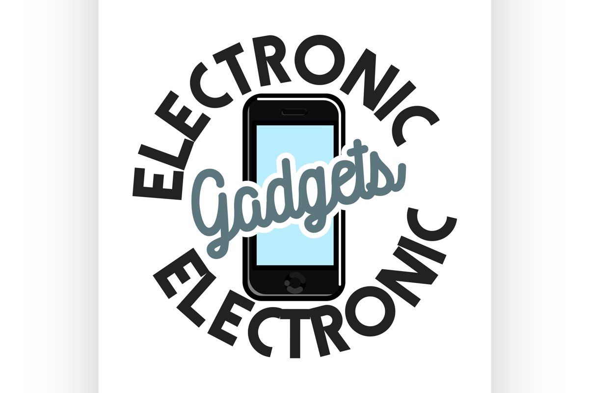 Color vintage electronic gadgets emblem example image 1
