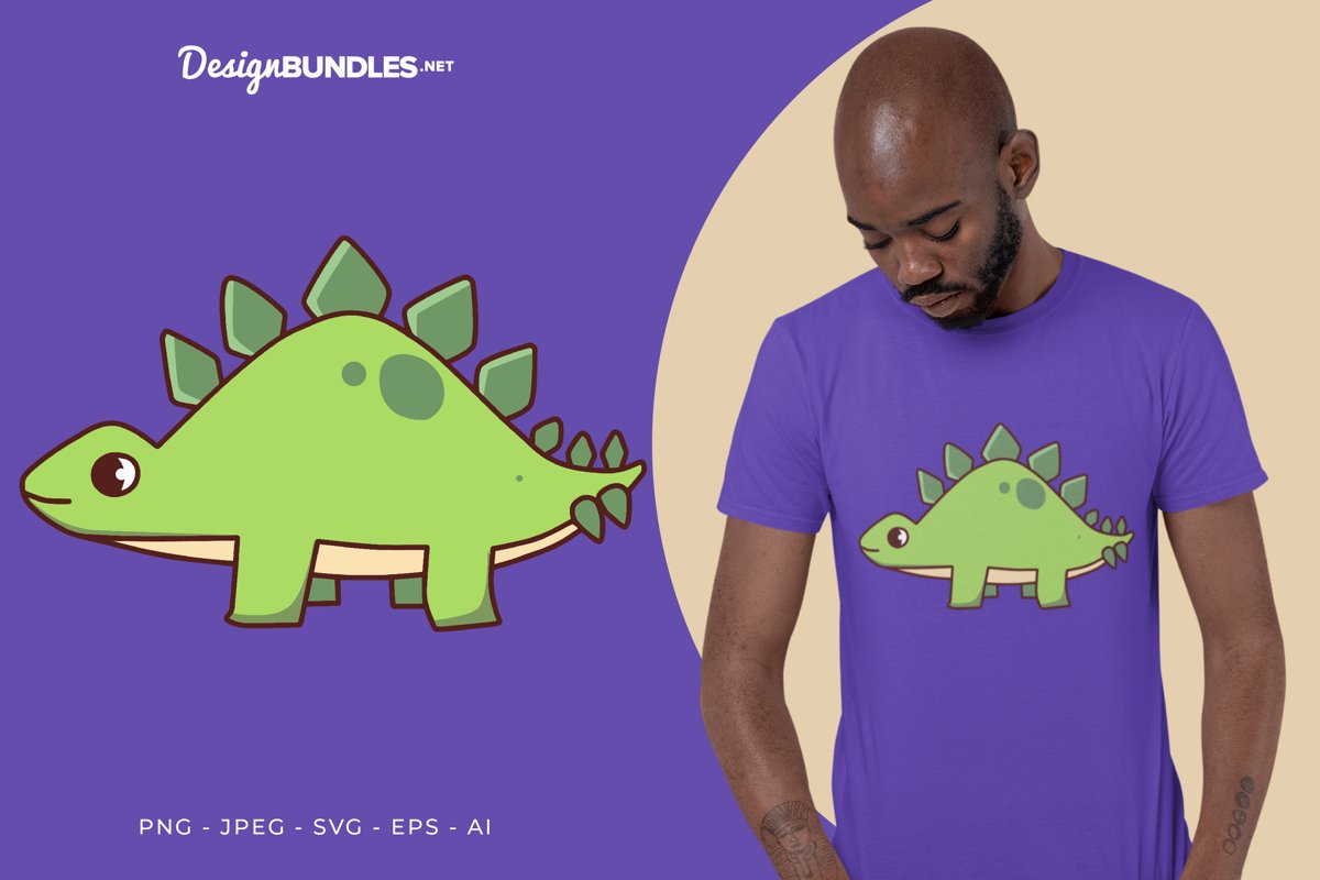 Walking Green Stegosaurus Vector Illustration For T-Shirt example image 1