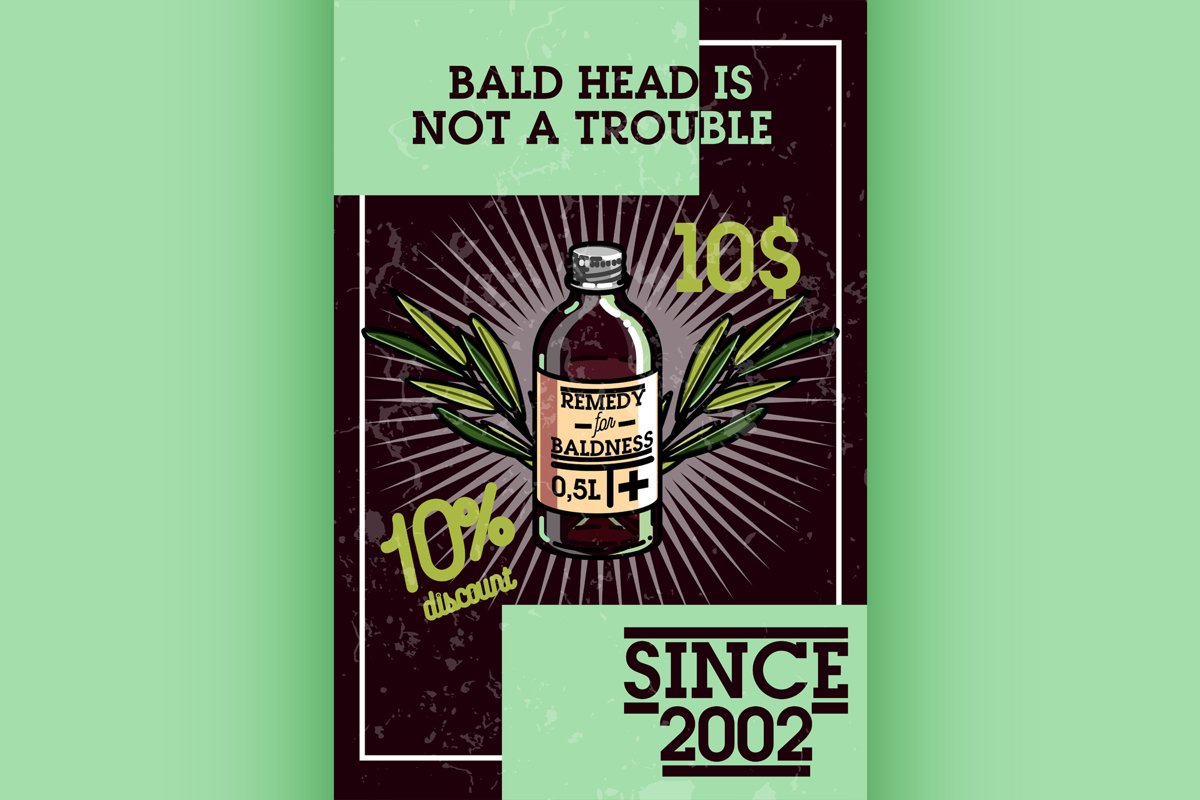 Color vintage remedy for baldness banner example image 1