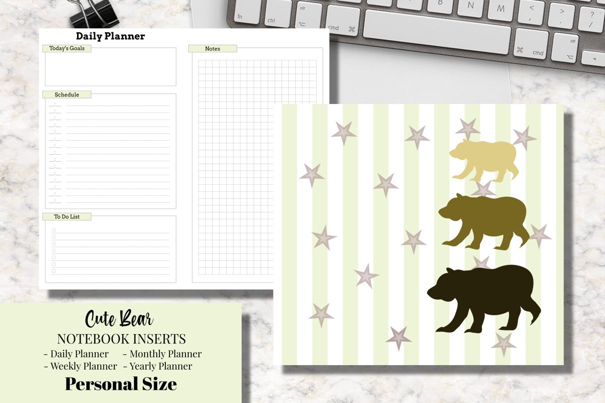 Cute Bear Personal Size Notebook Inserts Digital Planner example image 1